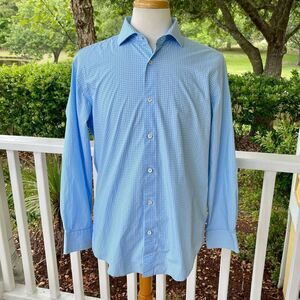 Bugatchi Shaped Fit Blue Patterned Long Sleeve Dress Shirt. Size 16.5